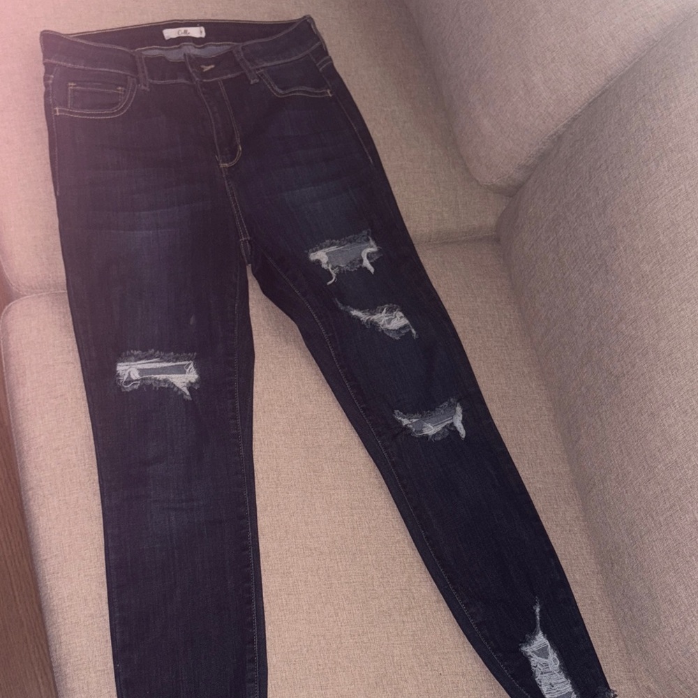 Cello Dark Blue Distressed Skinny Jeans